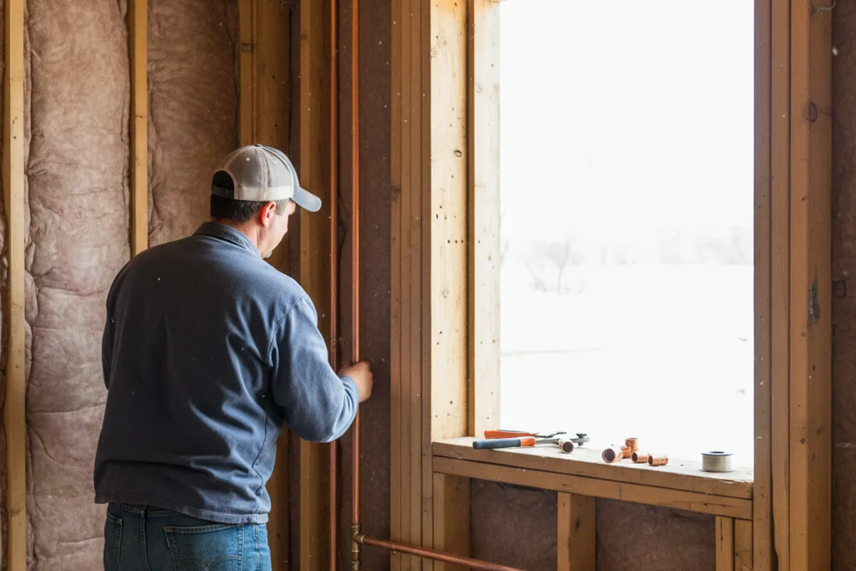 Licensed plumber running new copper supply lines in a Cummington home